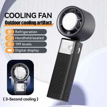 Fanio Handheld Vortex Fan, USB Rechargeable, Semiconductor Ice Cooling, High-Speed with 199-Level Digital Display