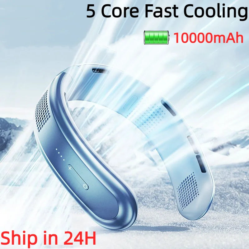 Fanio Portable Neck Fan, 10000mAh Rechargeable, 3-Speed Cooling, Ideal for Home, Camping & Outdoor
