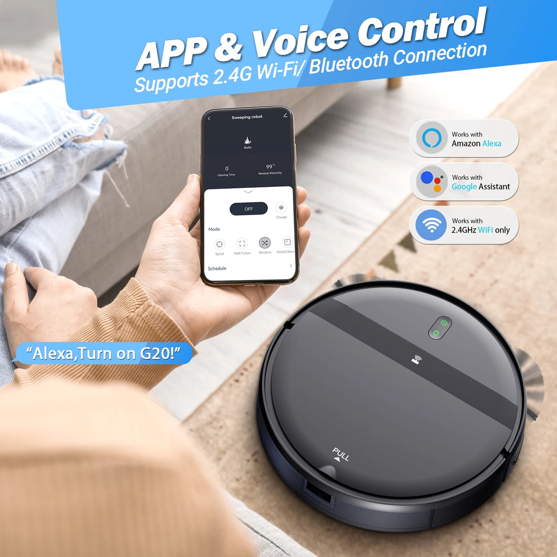 Fanio G20 Robot Vacuum Cleaner 6000Pa Strong Suction 2500mAh Battery 3in1 Mopping Sweeping Suction Smart Home Support Wifi/alexa