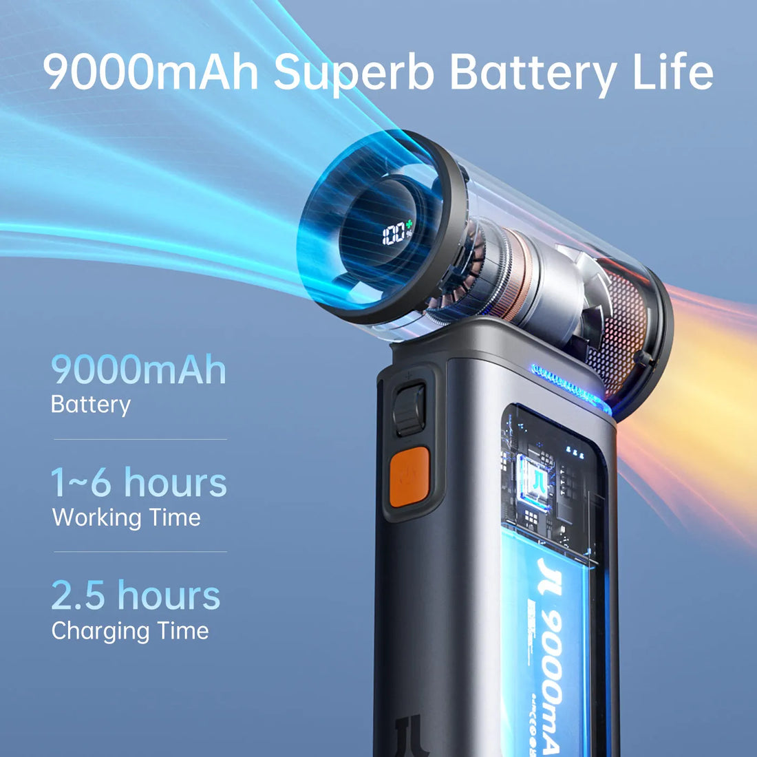 Fanio Turbo Handheld Fan, 9000mAh Rechargeable, 100-Speed LED Display, Portable for Outdoor & Camping