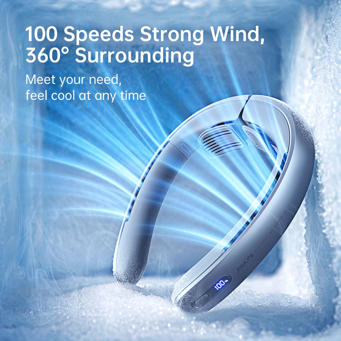 Fanio Portable Neck Fan, 5000mAh Rechargeable, 100-Speed Wind, 17H Runtime
