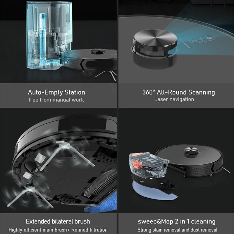Fanio 5200mAh D900 Automatic Robot Vacuum Cleaner 6000PA Strong Suction Auto-Empty Station Laser System Floor Maps Zone Cleaning