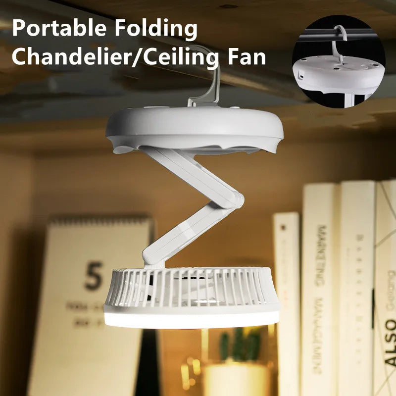 Fanio Foldable Wall & Ceiling Fan with LED Light, 4-Speed USB Rechargeable