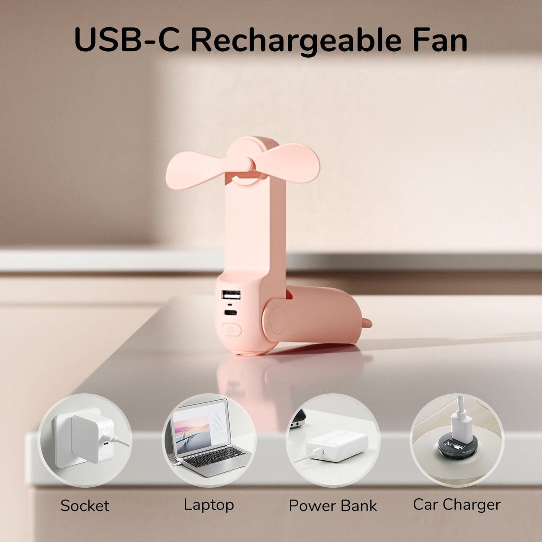 Fanio Mini Handheld Fan, 4500mAh USB Rechargeable, Silent Pocket Fan for Home & Travel