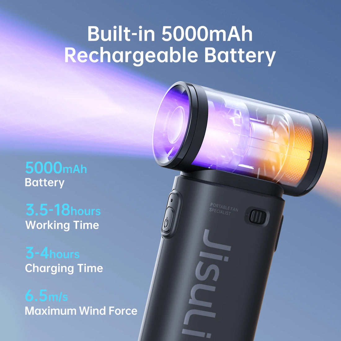 Fanio Handheld Turbo Fan, 5000mAh USB Rechargeable, 5-Speed Strong Wind, Long Battery Life, Multipurpose Pocket Fan