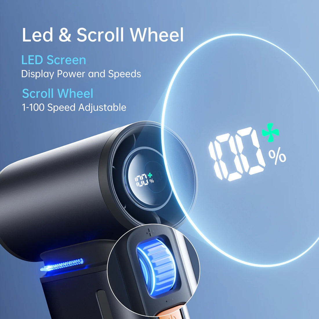 Fanio Turbo Handheld Fan, 9000mAh Rechargeable, 100-Speed LED Display