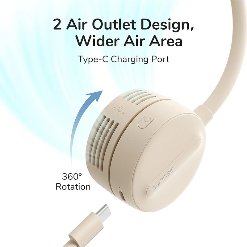 Fanio Bladeless Neck Fan, 360° Adjustable, USB Rechargeable, Hands-Free Flexible Design