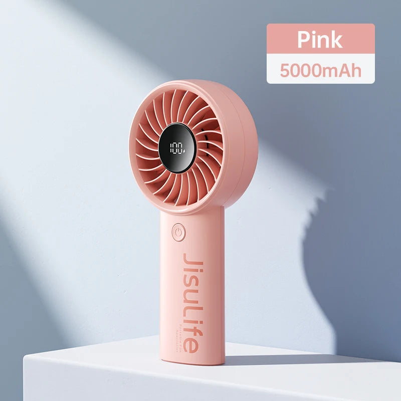 Fanio Handheld Fan, 5000mAh Rechargeable, 5-Speed Strong Wind, LED Display & Safety Lock